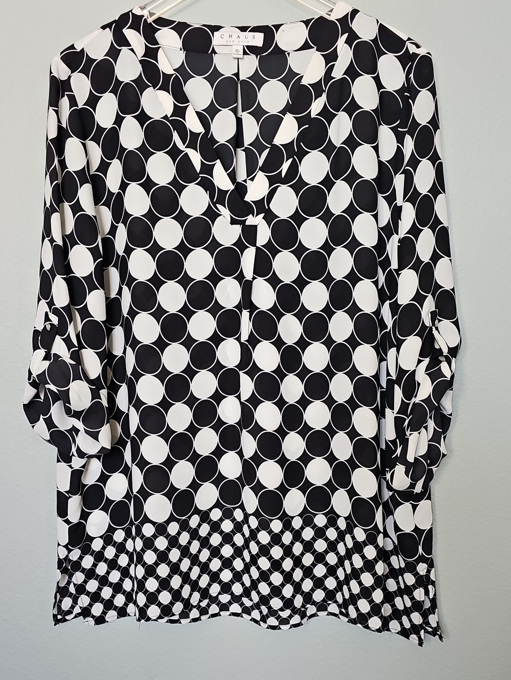 Chaus New York Polka Dot Blouse in Black & White Size XL Lightweight